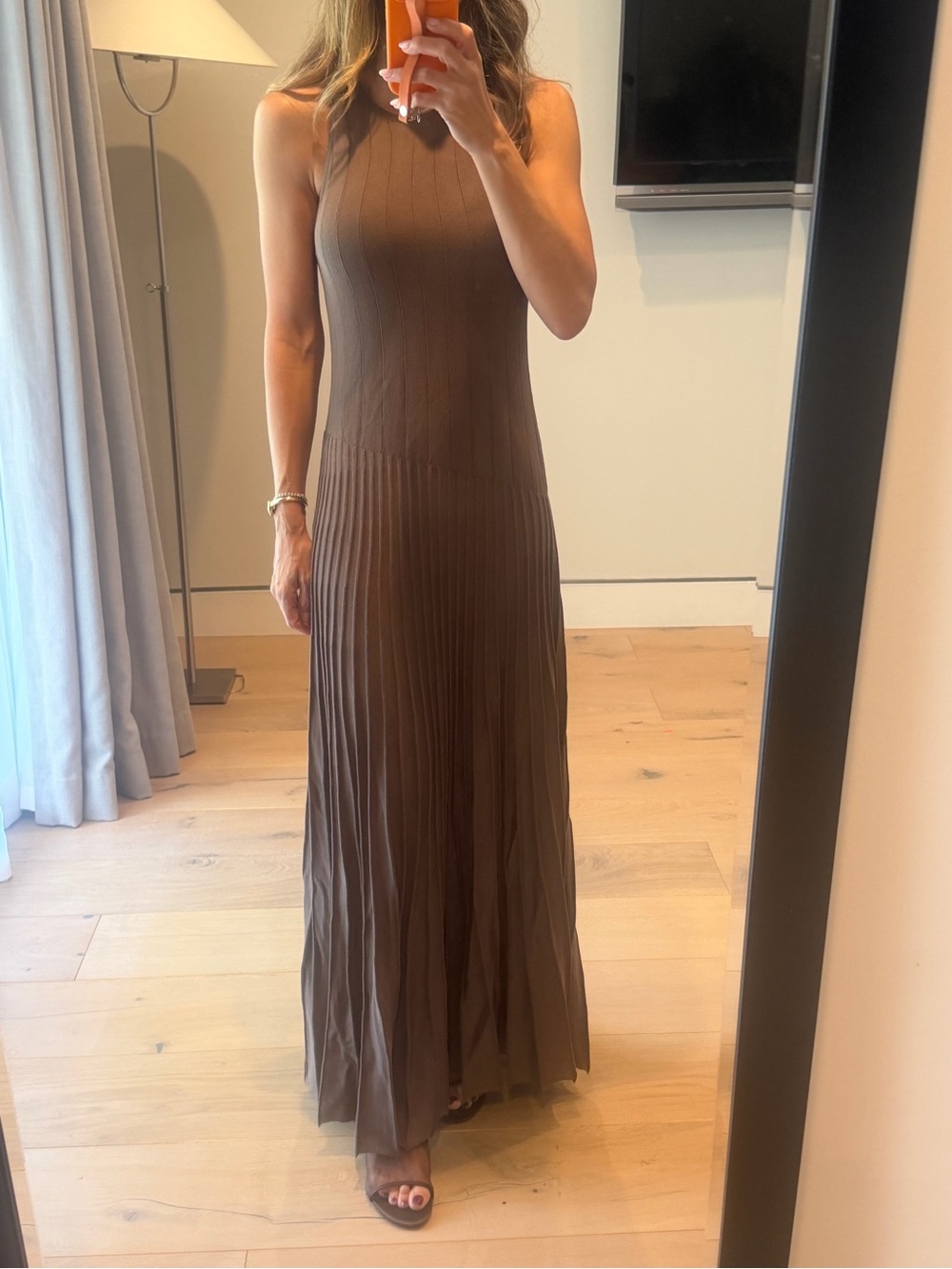 & Other Stories Sleeveless Ribbed Maxi Dress in Chocolate Brown - Picture 3 of 6